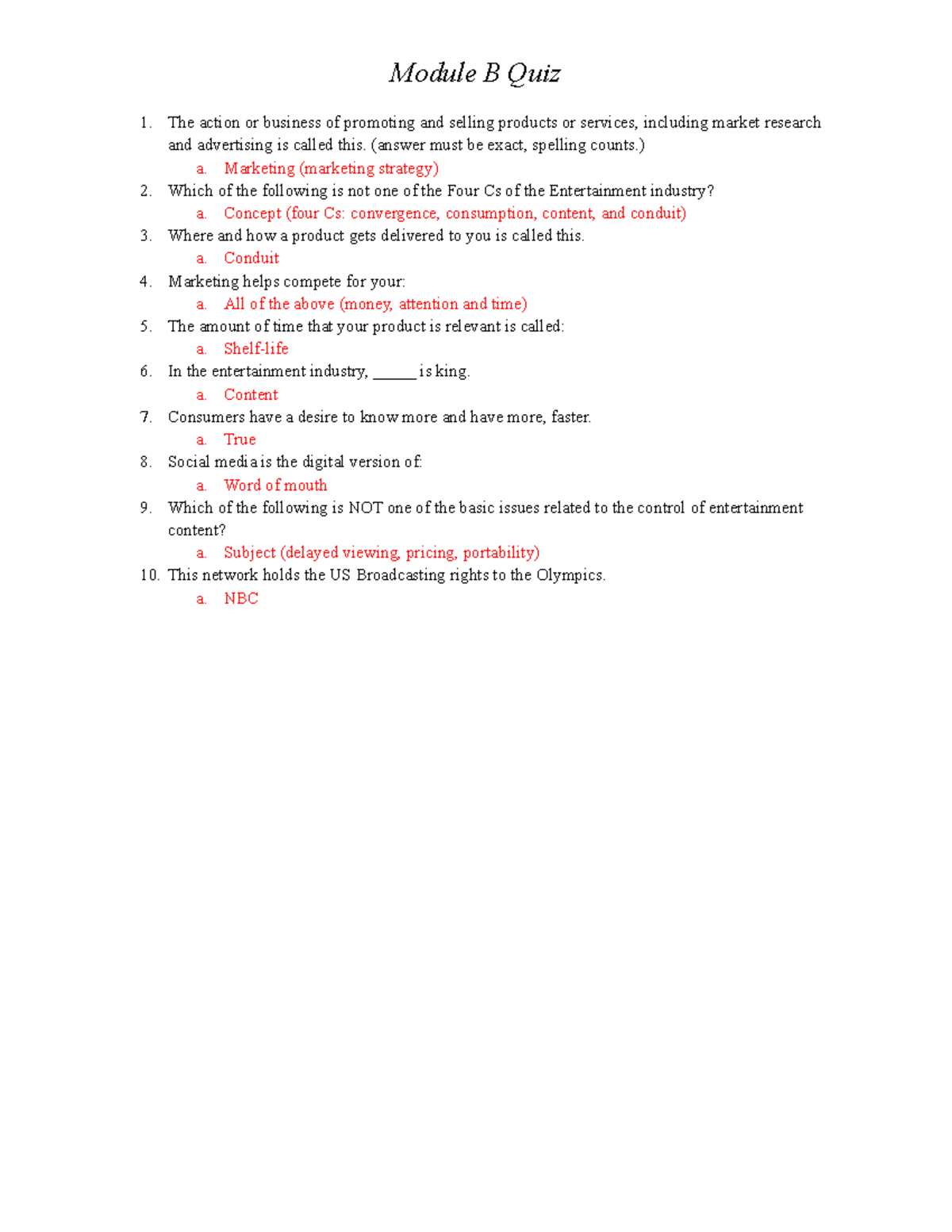 Module B Quiz - Module B Quiz The Action Or Business Of Promoting And ...