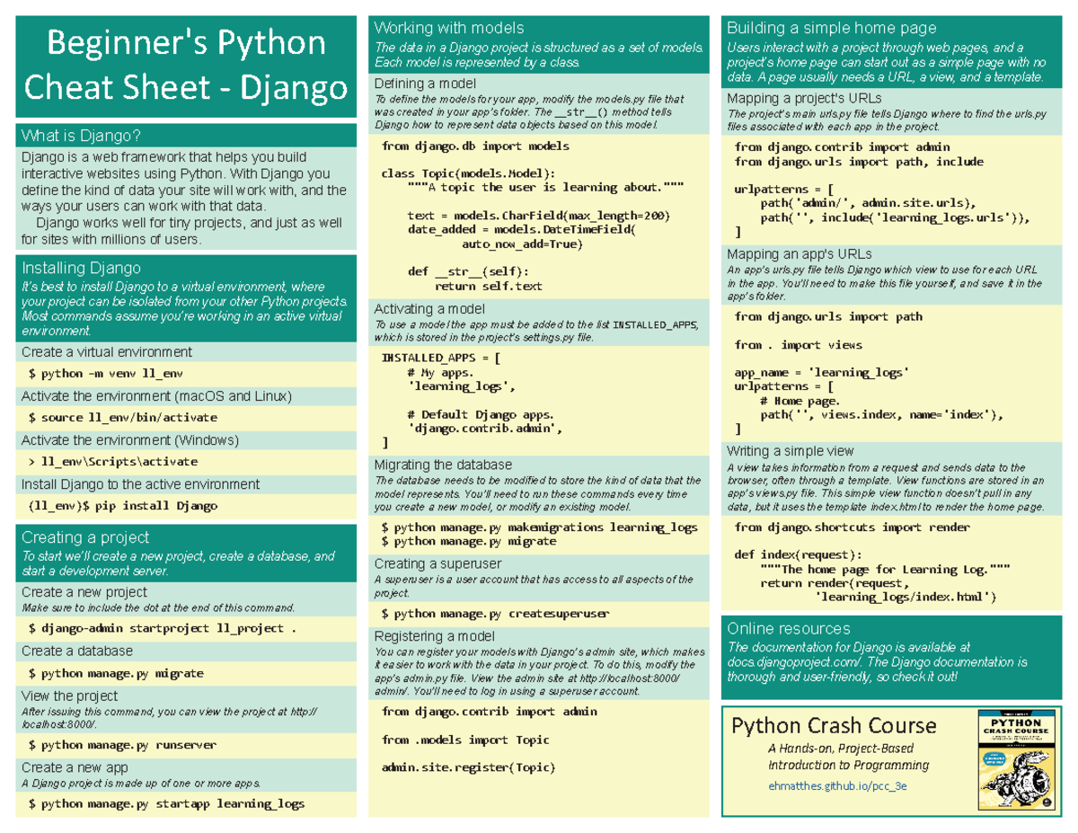 Beginners python cheat sheet pcc django - Beginner's Python Cheat Sheet ...