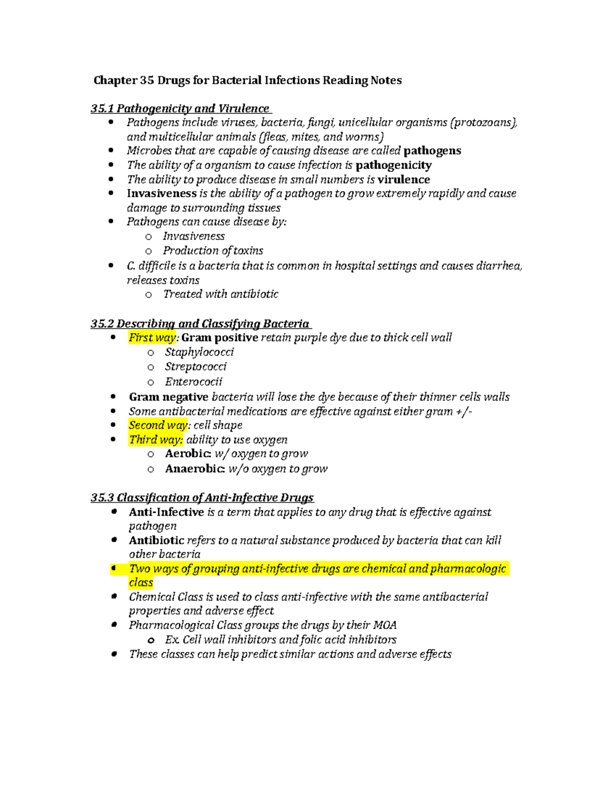 Chapter 35 Drugs for Bacterial Infections Reading Notes - NUR 111 ...