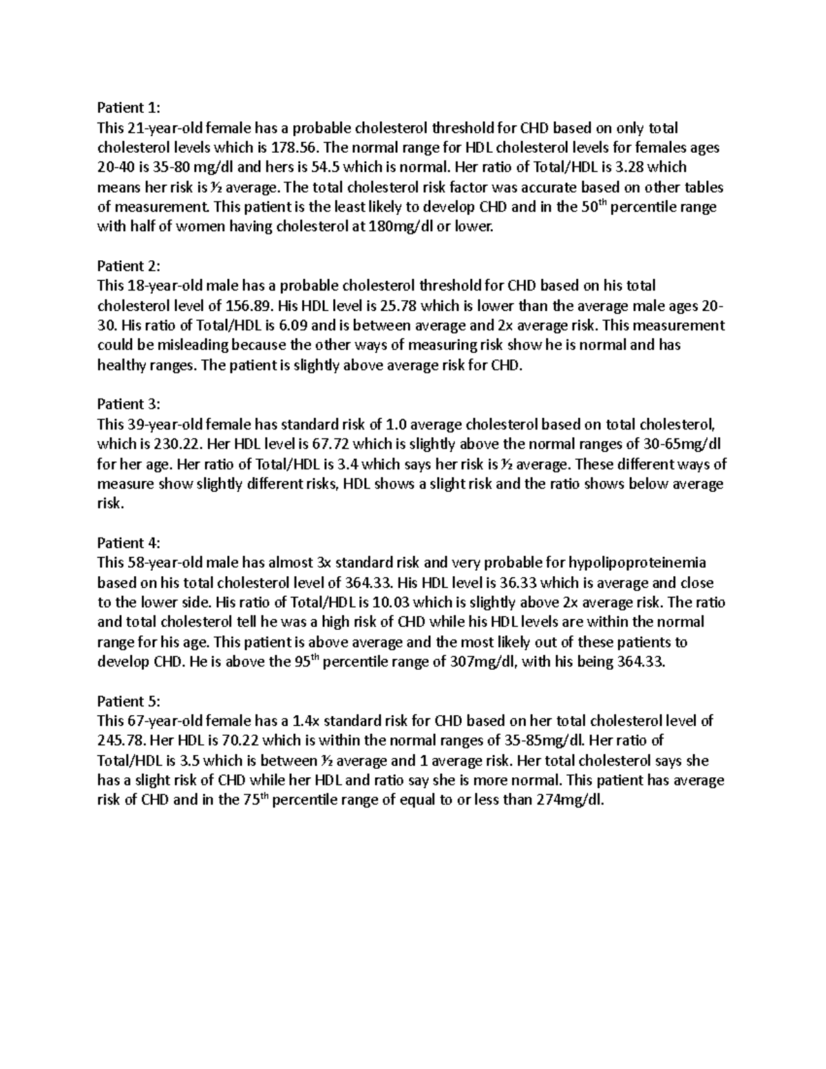 Cholesterol Levels and CHD Risk in Patients - Studocu