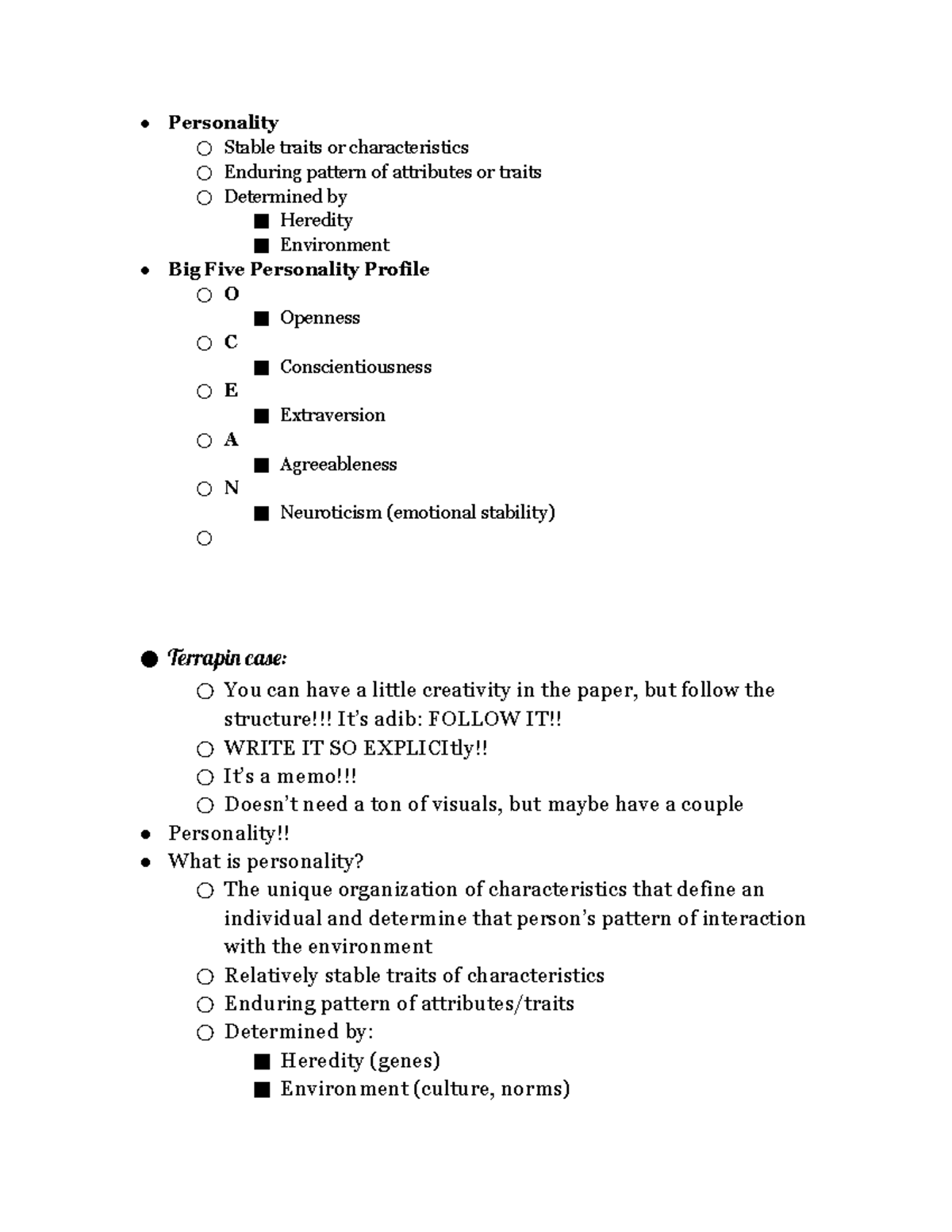 MGMT 1001 Personality Lecture Notes - Personality Stable traits or ...