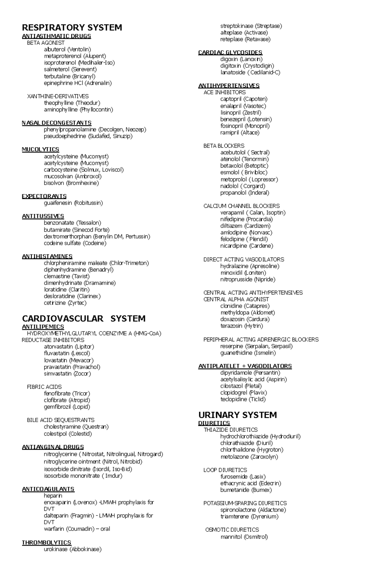 2 Pharma DRUG Lists - RESPIRATORY SYSTEM ANTIASTHMATIC DRUGS BETA ...