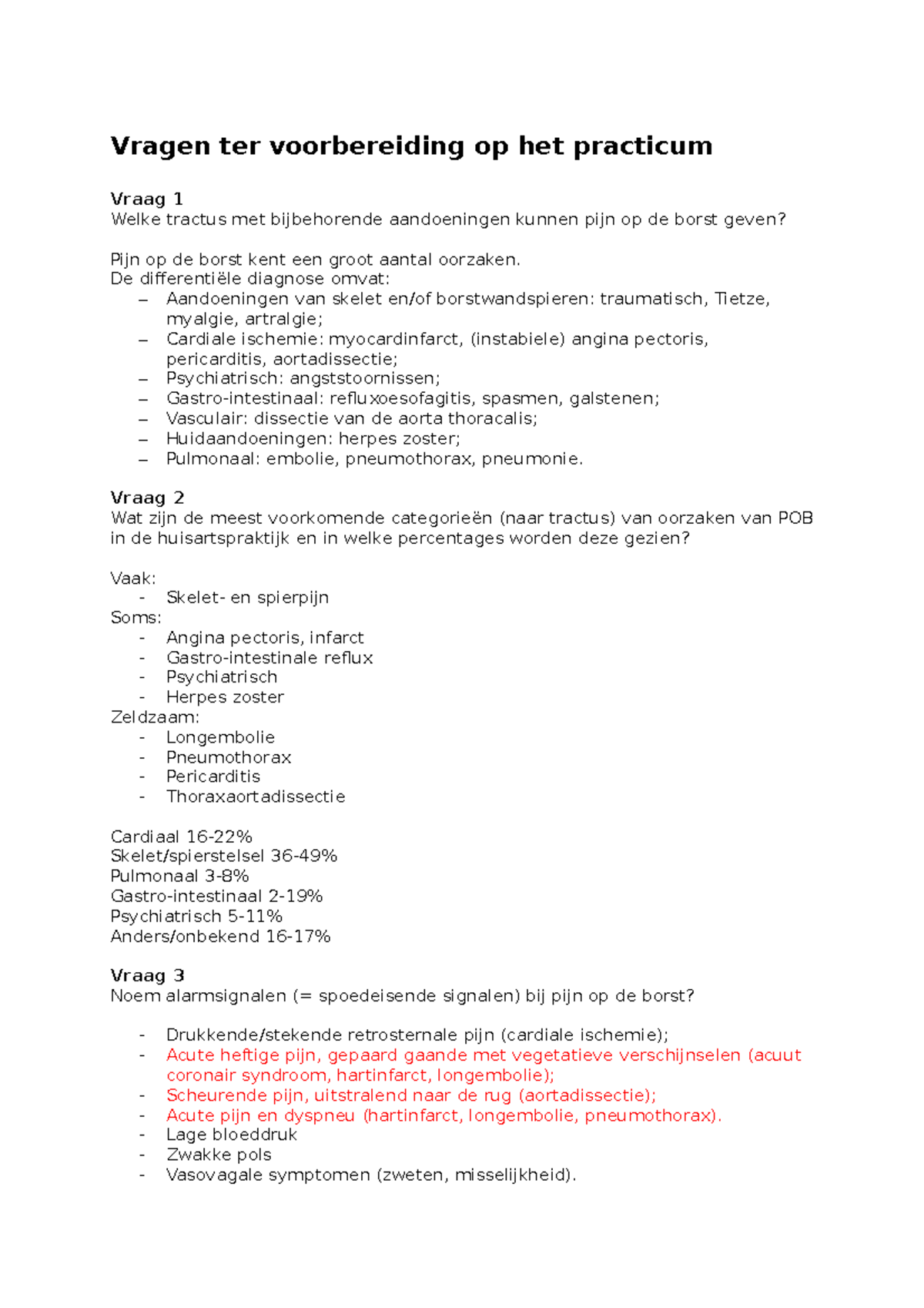 Practicum MCV - Pijn Op De Borst - Vragen Ter Voorbereiding Op Het ...