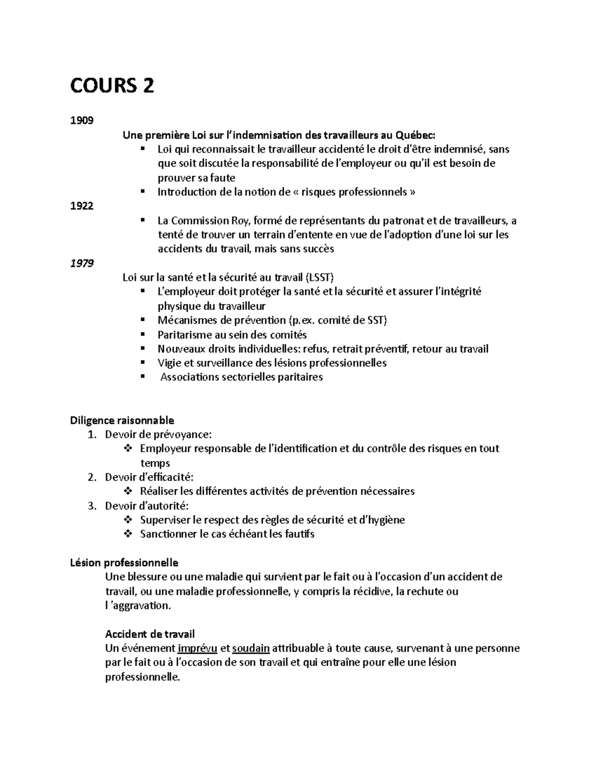 Revision Examen Intra - ORH3620 - COURS 2 1909 Une Première Loi Sur L ...