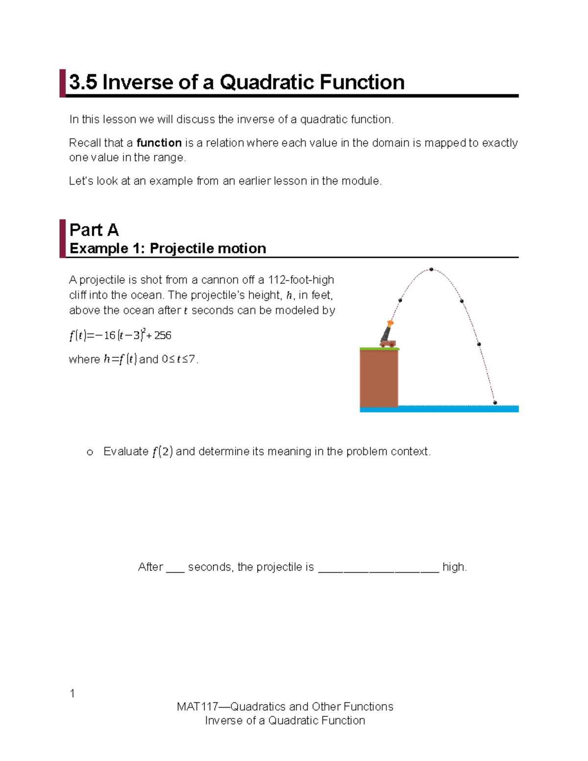 MAT117 3.5 Inverse of A Quadratic Function-1 - 3 Inverse of a Quadratic ...