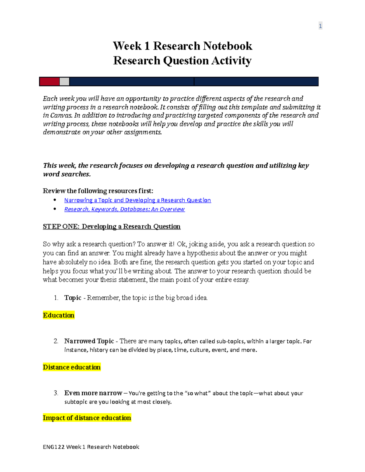 ENG122 Week 1 - Research Notebook - Week 1 Research Notebook Research ...
