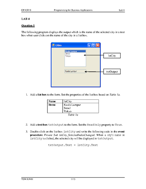 Lab2 ans - solution - DPA5018 Programming for Business Applications Lab ...