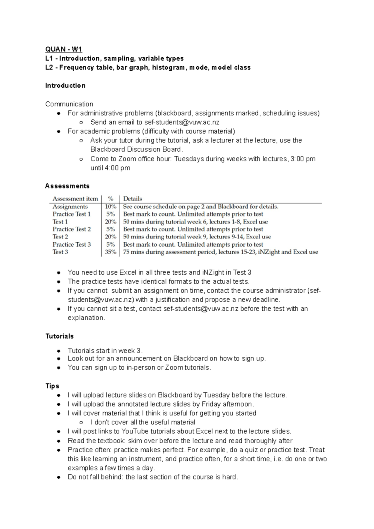 QUAN102 Week one notes - QUAN - W L1 - Introduction, sampling, variable ...