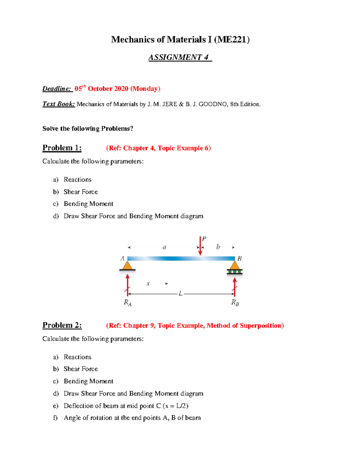 Exam 2019, questions and answers - Mechanics of Materials I (ME221 ...