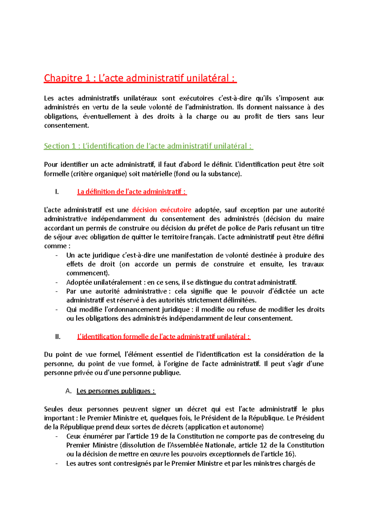 Chapitre 1 - Chapitre 1 : L’acte Administratif Unilatéral : Les Actes ...