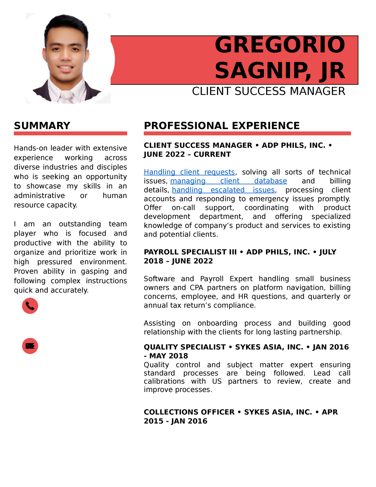 Gregorio Sagnip Jr - CV - sample CV - GREGORIO SAGNIP, JR CLIENT ...