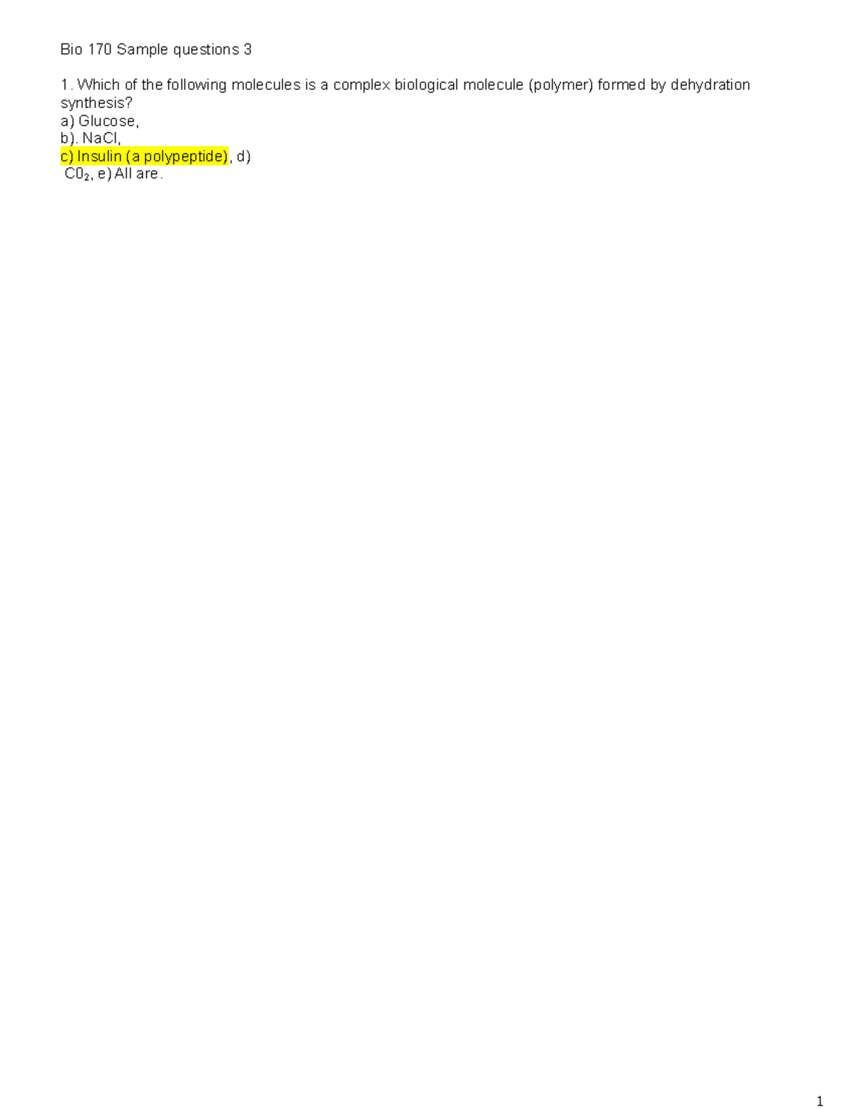 Sample Questions 3 - Bio 170 Sample questions 3 Which of the following ...