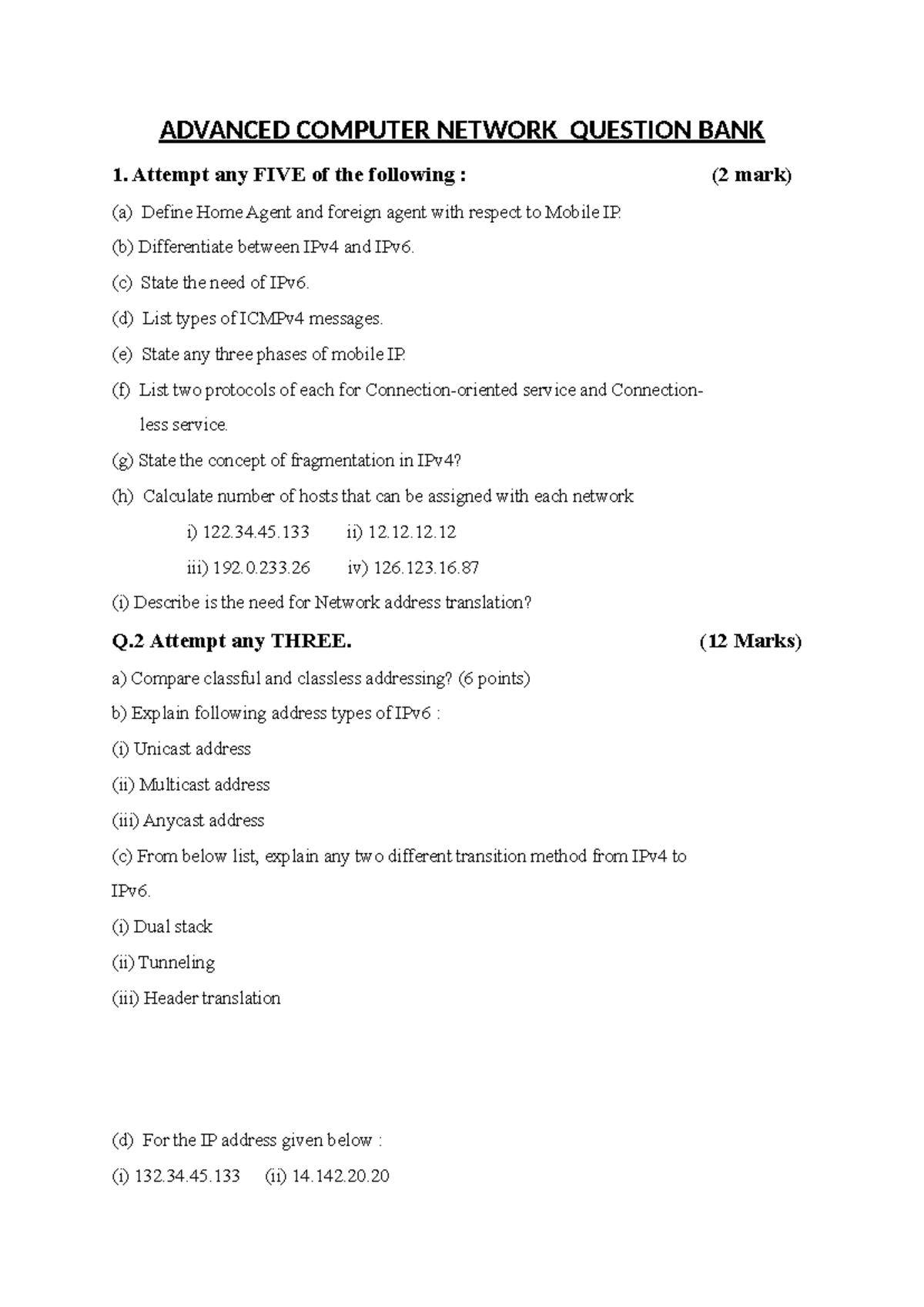 Advanced Computer Network Question BANK - ADVANCED COMPUTER NETWORK ...