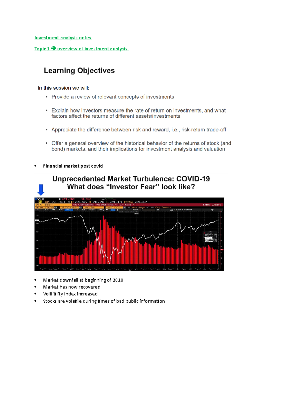 Investment Analysis Notes - Investment Analysis Notes Topic 1 Overview ...