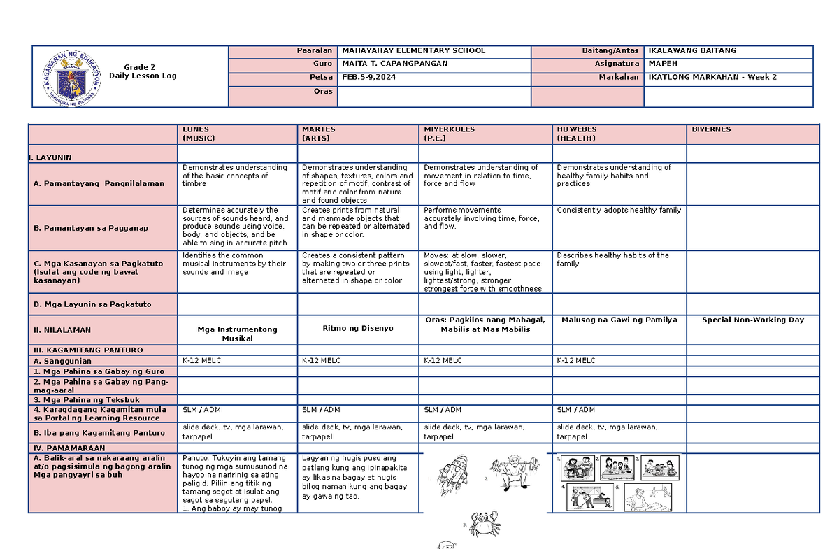 Q3-WEEK2-DLL- Mapeh-2 - Grade 2 Daily Lesson Log Paaralan MAHAYAHAY ...