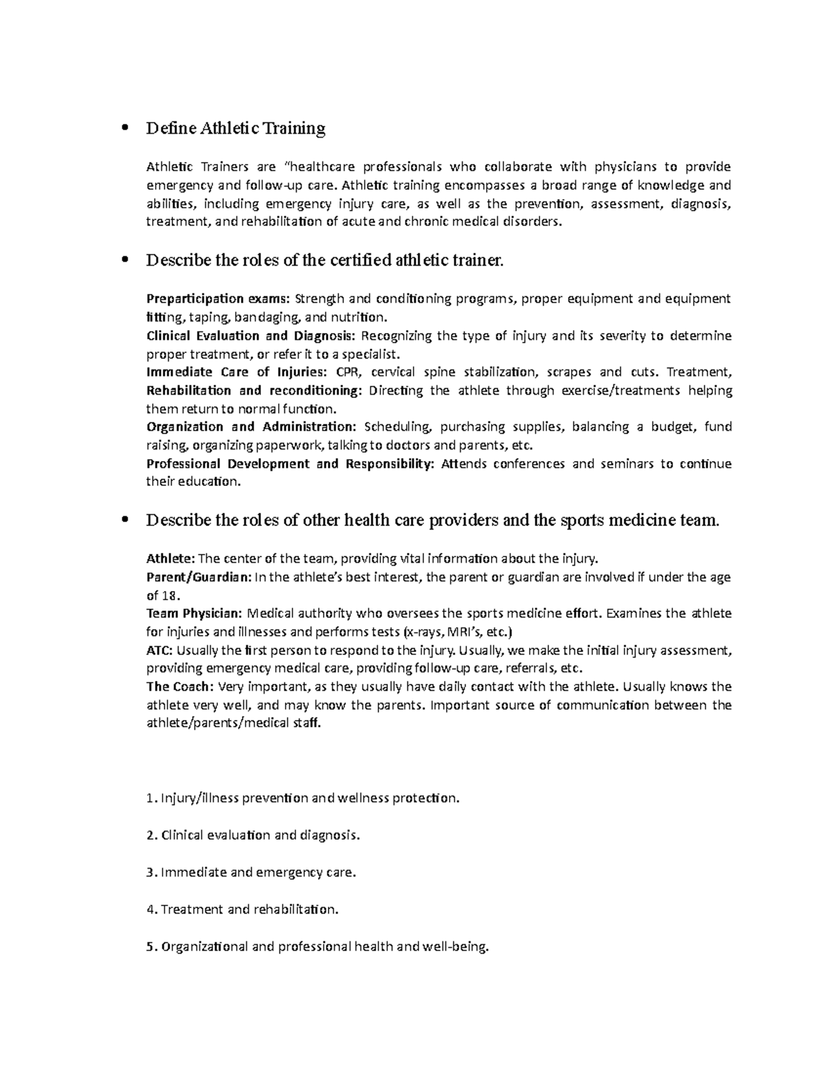 Athletic Training and Descriptions with examples Define Athletic