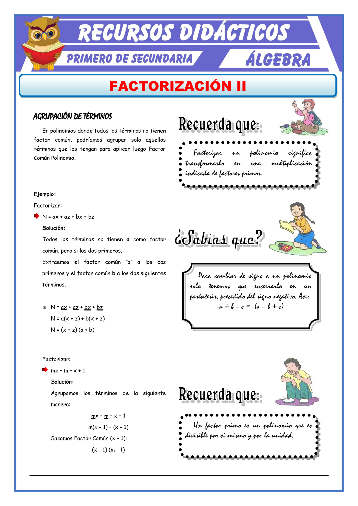 Factorización Por Agrupación De Términos Para Primero De Secundaria ...