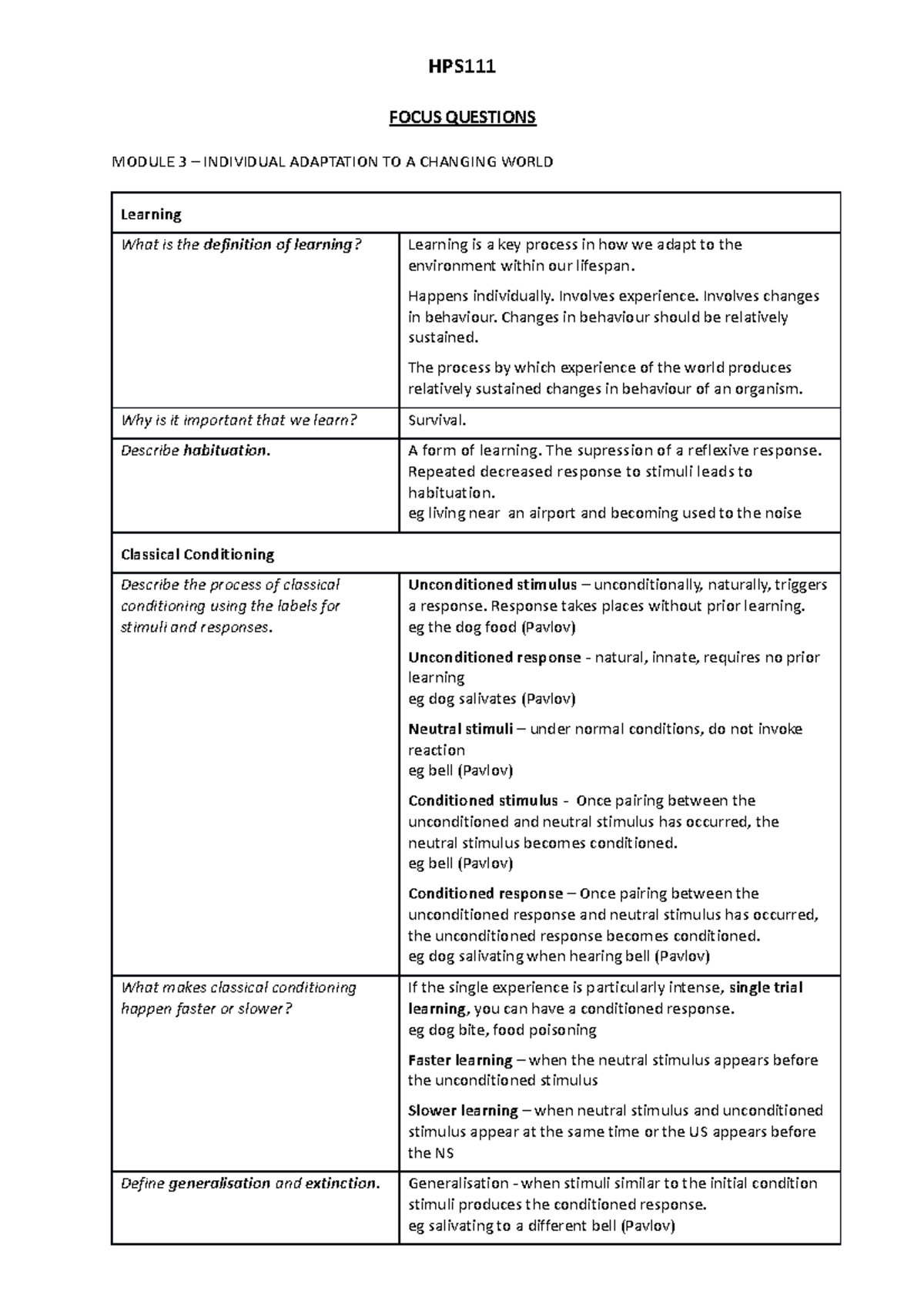 HPS111 Mod Three Focus Qs - HPS FOCUS QUESTIONS MODULE 3 – INDIVIDUAL ...