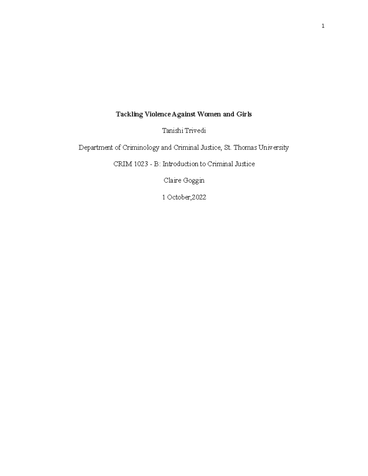Tackling Violence Against Women and Girls - Thomas University CRIM 1023 ...