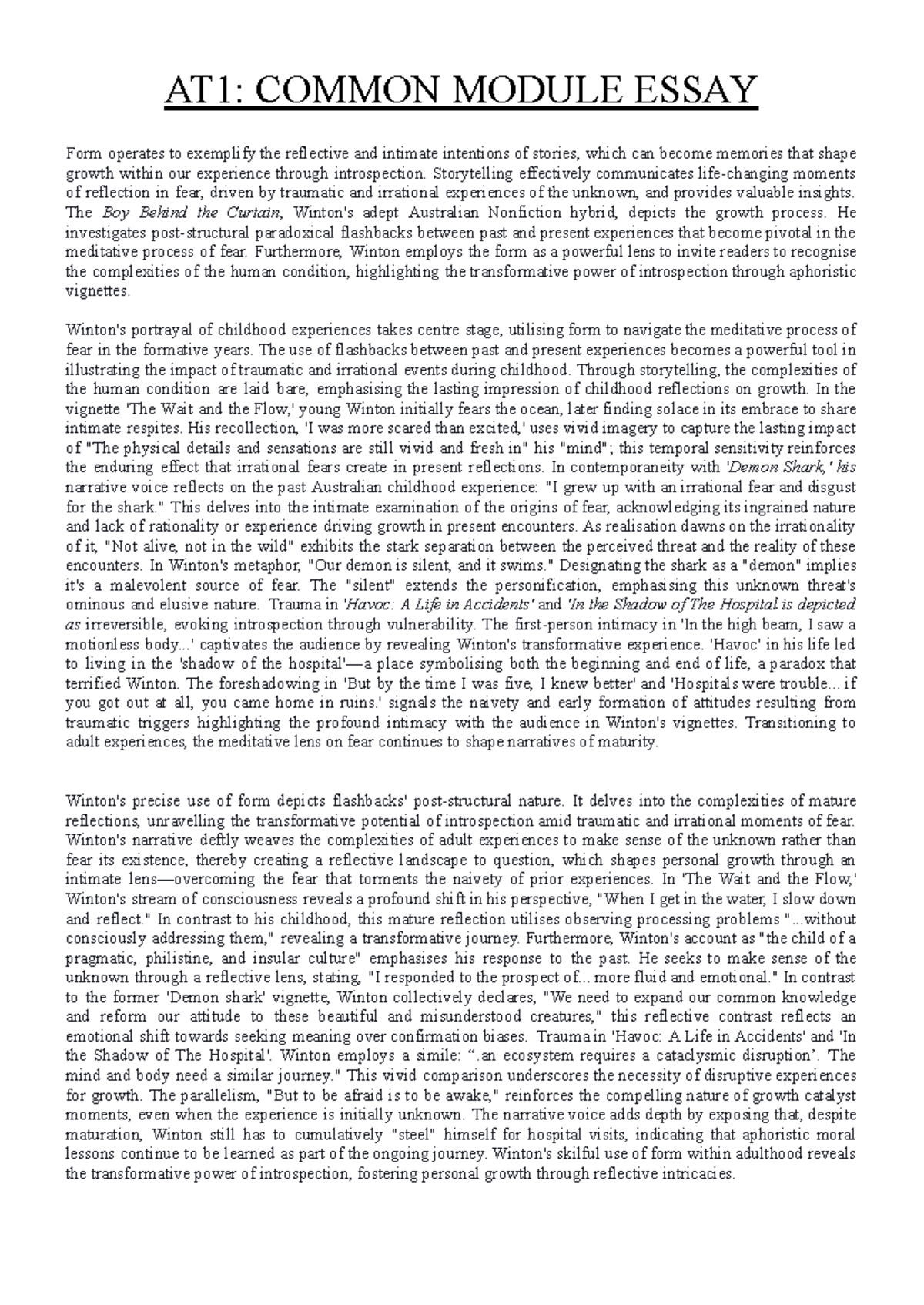 Winton Common Module - AT1: COMMON MODULE ESSAY Form operates to ...