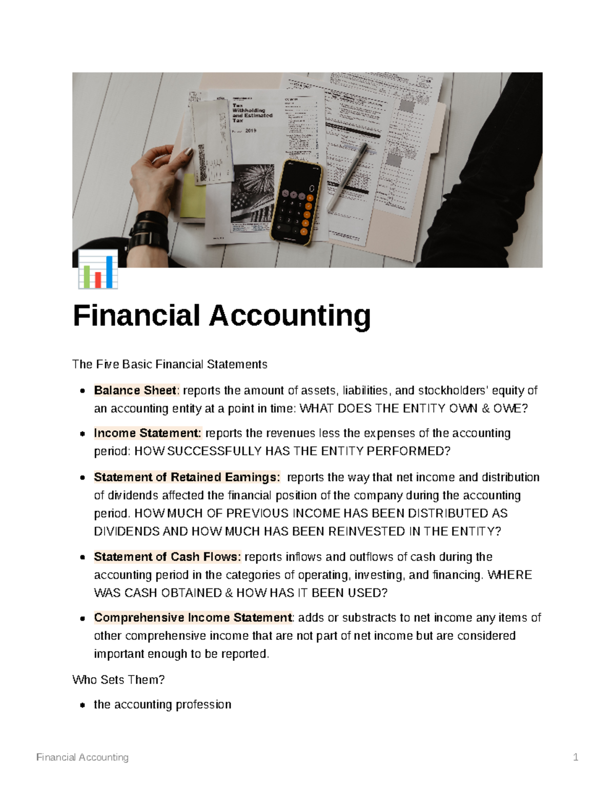 Financial Accounting IAS notes - ̧ Financial Accounting The Five Basic ...