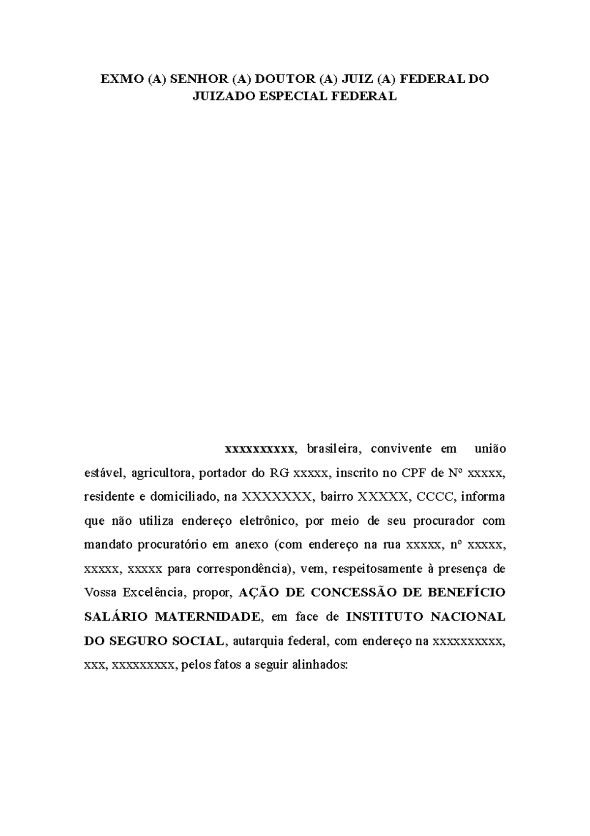 Peti%E7%E3o+inicial+sal%E1rio+maternidade+urbana - EXMO (A) SENHOR (A ...