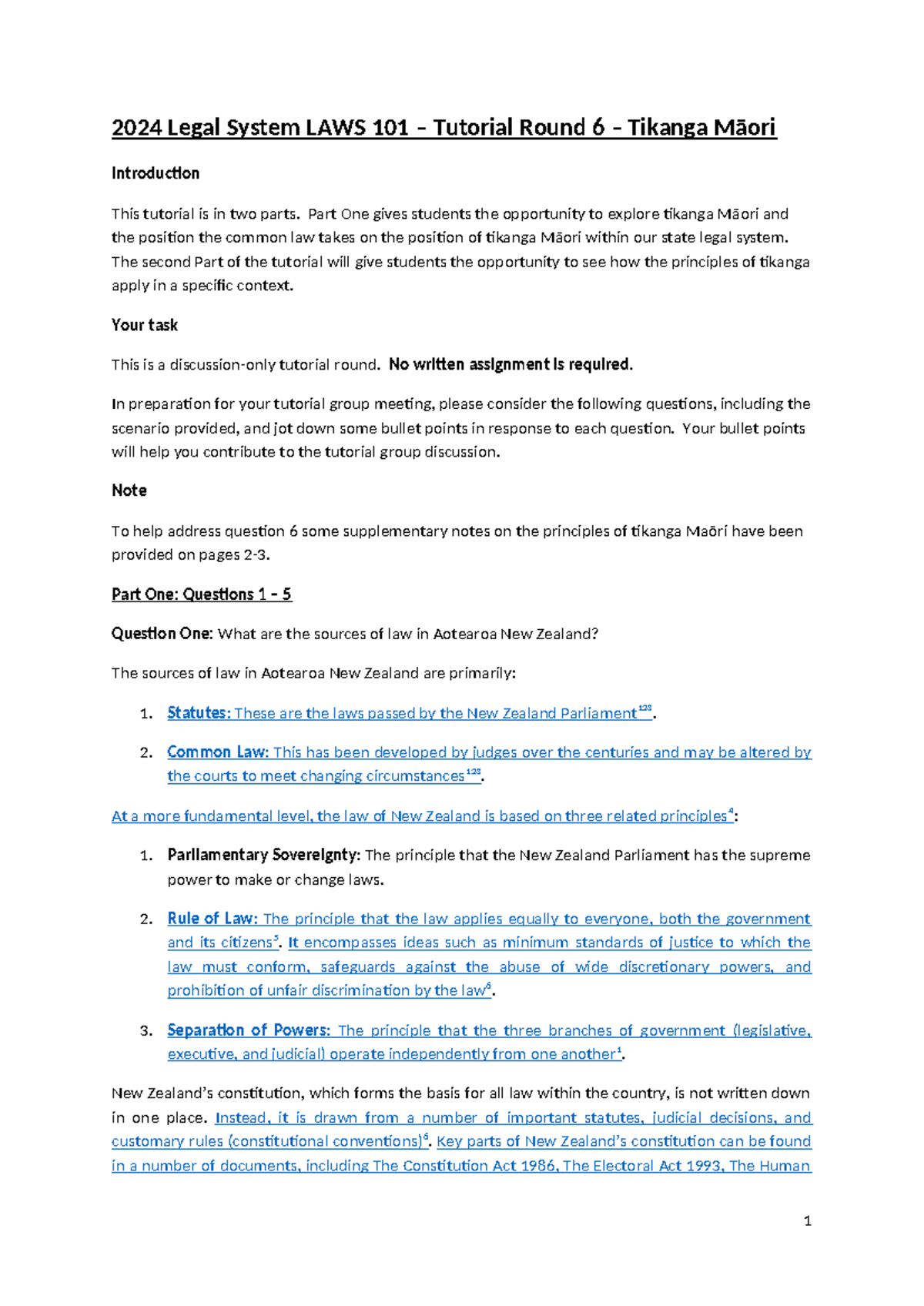 LAWS101 Tutorial Round 6 Tikanga Student Instructions 2024 Legal