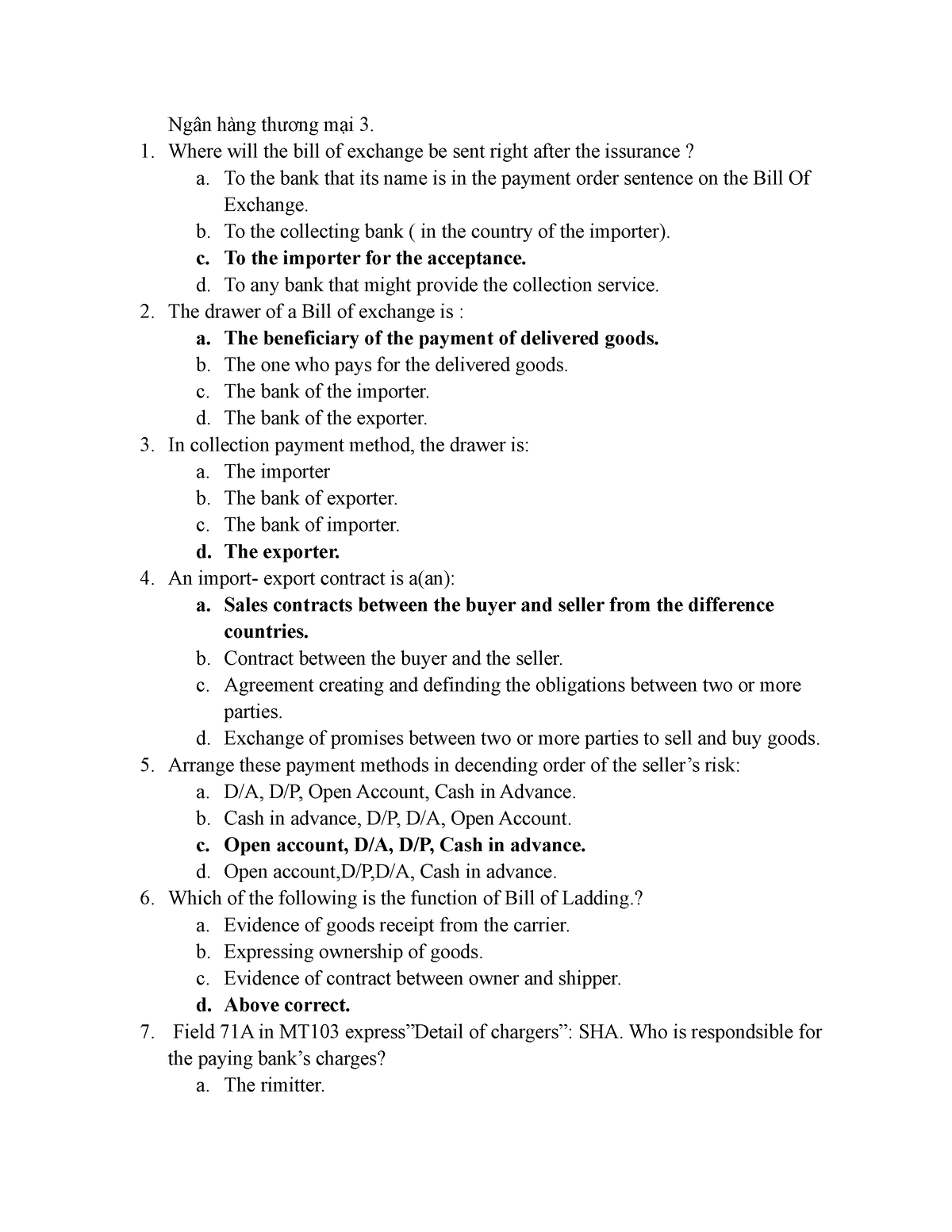 Nganhang 3-1 - Testbank - Ngân hàng thương mại 3. Where will the bill ...