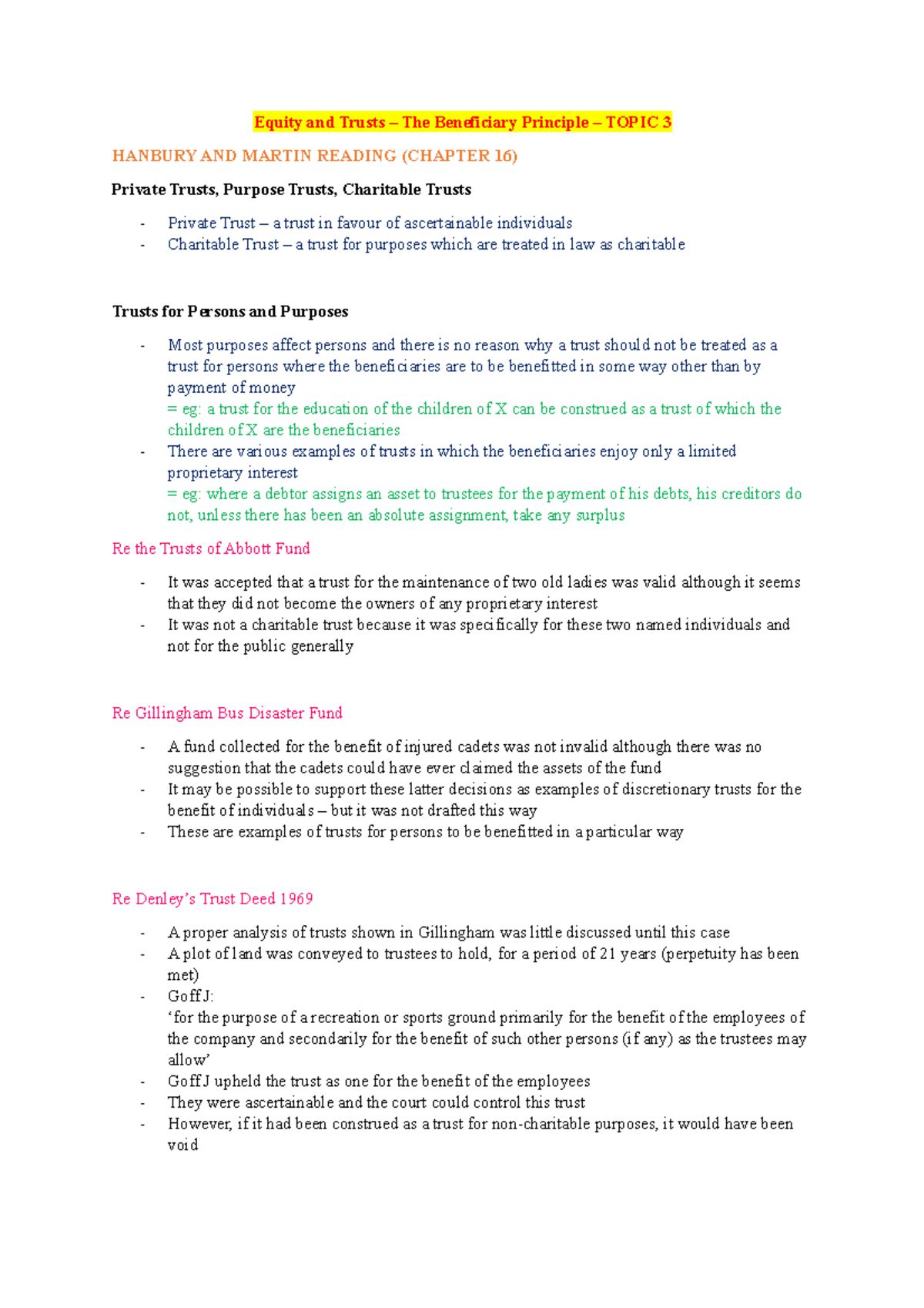 Equity and Trusts - Beneficiary principle - Equity and Trusts – The ...