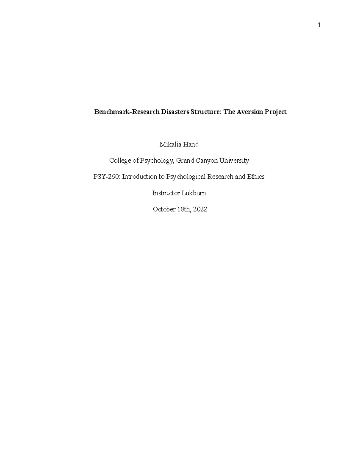 Benchmark-Research Disasters Structure The Aversion Project - The ...