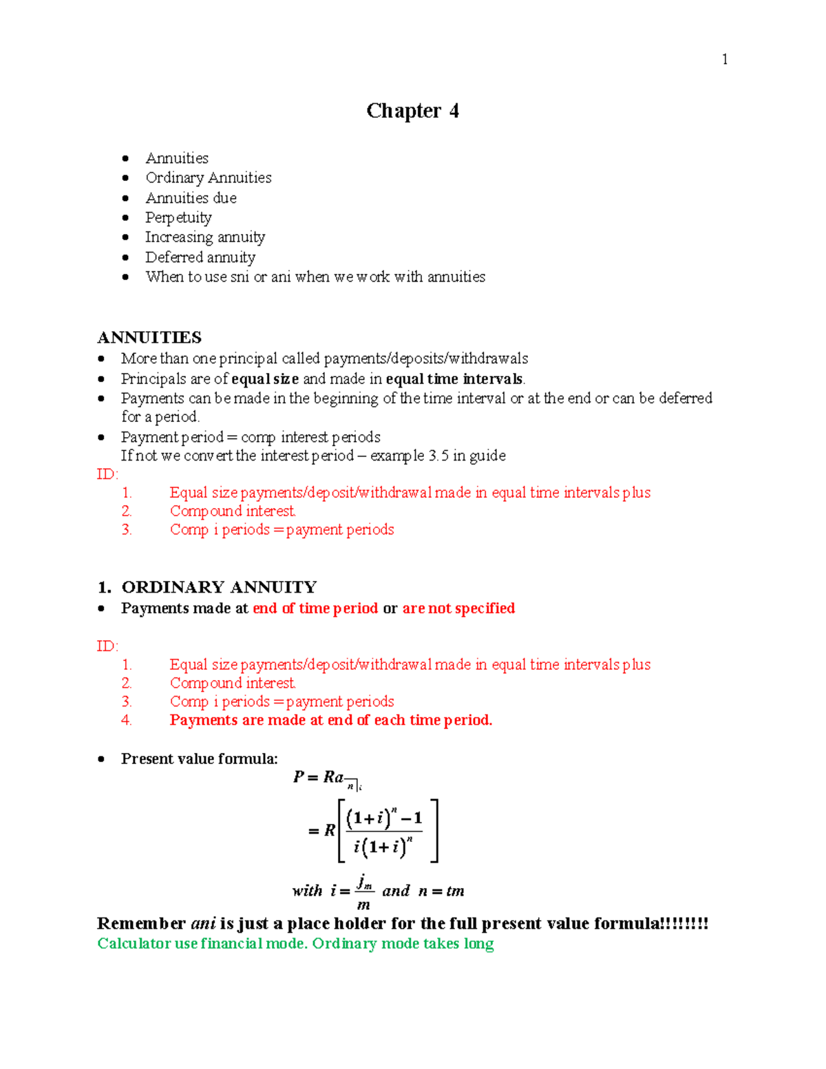 Summary OF Chapter 4 Notes and answers - ####### Chapter 4 Annuities ...