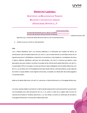 A2 Análisis De Caso - Actividad 2. Análisis De Caso - DERECHO LABORAL ...