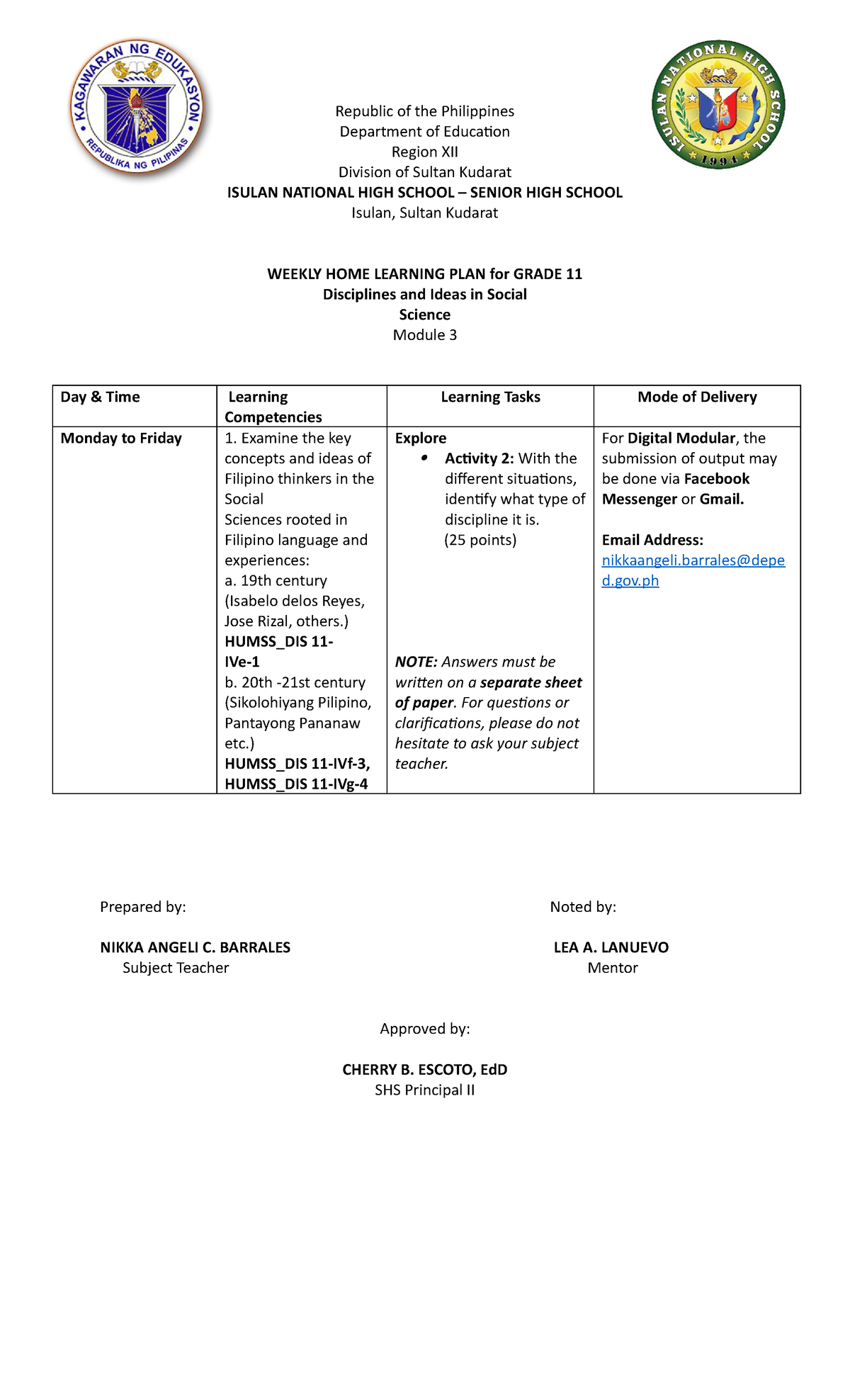 Diss Q3 M3 Whlp Republic Of The Philippines Department Of Education Region Xii Division Of 