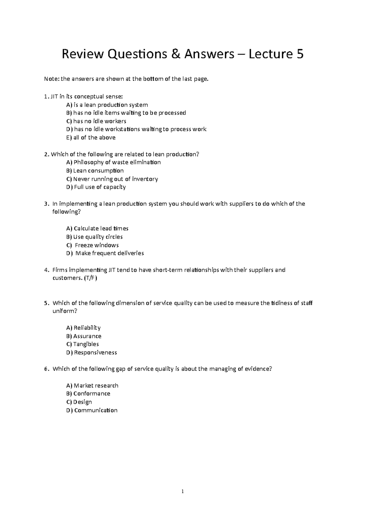 Review Questions Answers - Lecture 5 - Review Questions & Answers ...
