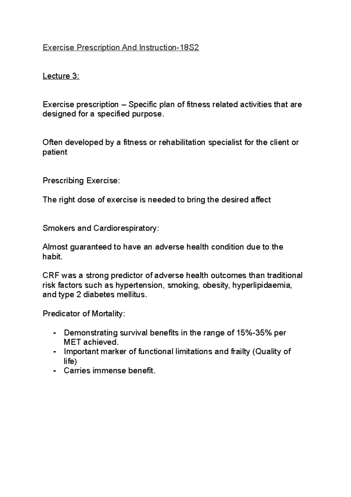 Exercise Prescription And Instruction - Lecture 3 - Exercise ...