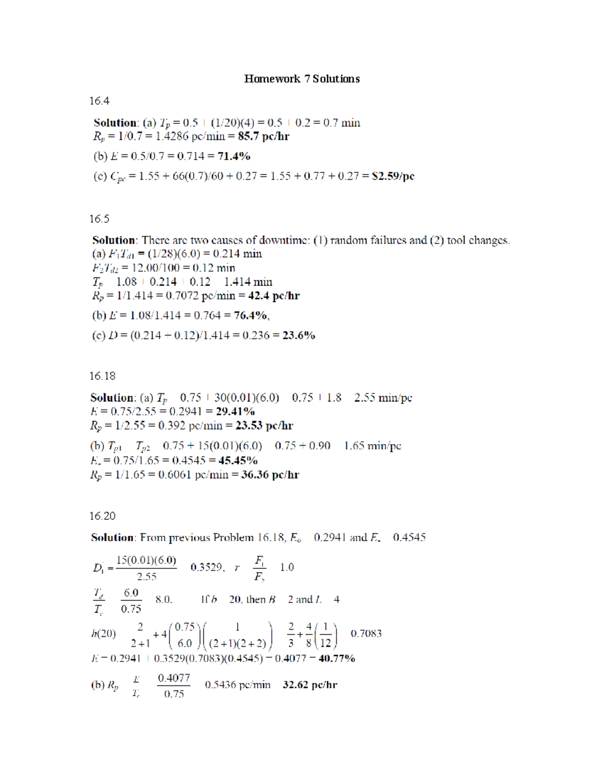 HW 7 Solutions - it is a manufacturing class lectures - ELEG 6103 ...