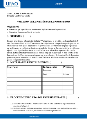 Variacion de presion con la profundidad