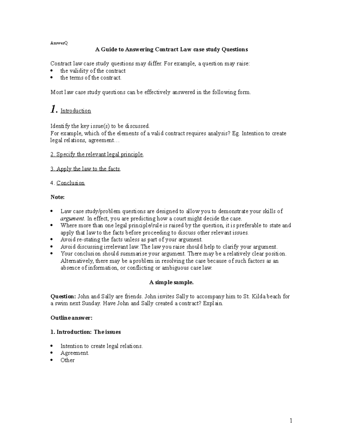 A Guide to Answering Contract Law Case Study Questions - Studocu