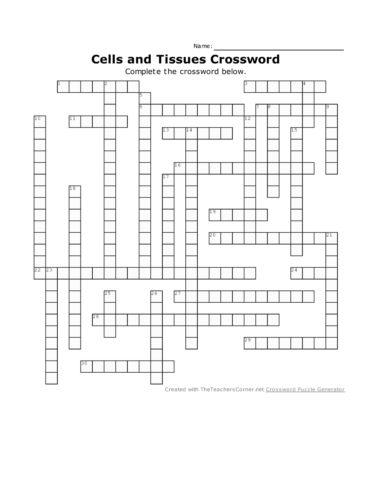 Cells and Tissues Crossword Name: Cells and Tissues Crossword Complet