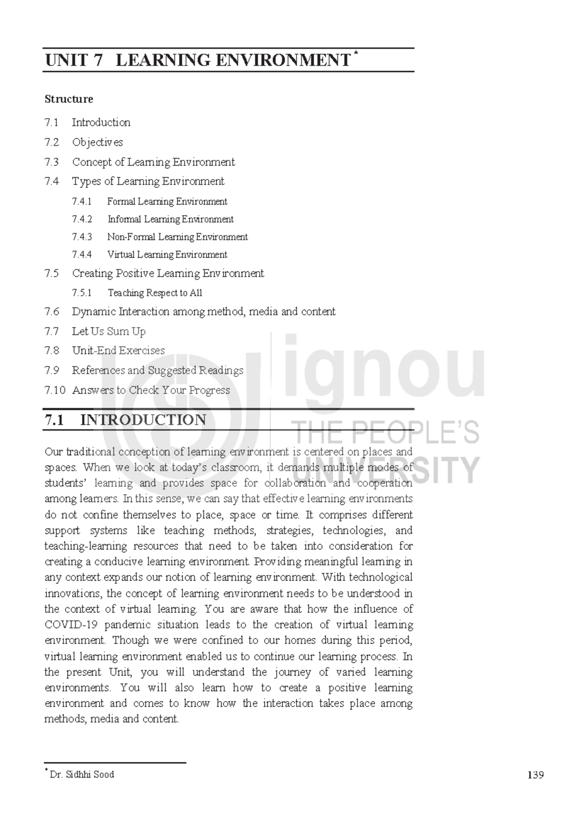 Unit-7 LEARNING ENVIRONMENT - Learning Environment UNIT 7 LEARNING ...