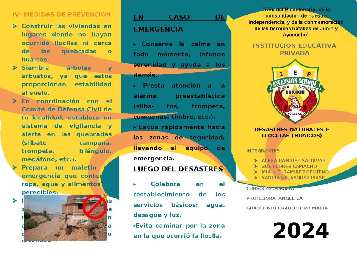 Desastres Llocllas - triptico - 2024 IV- MEDIDAS DE PREVENCIÓN ...