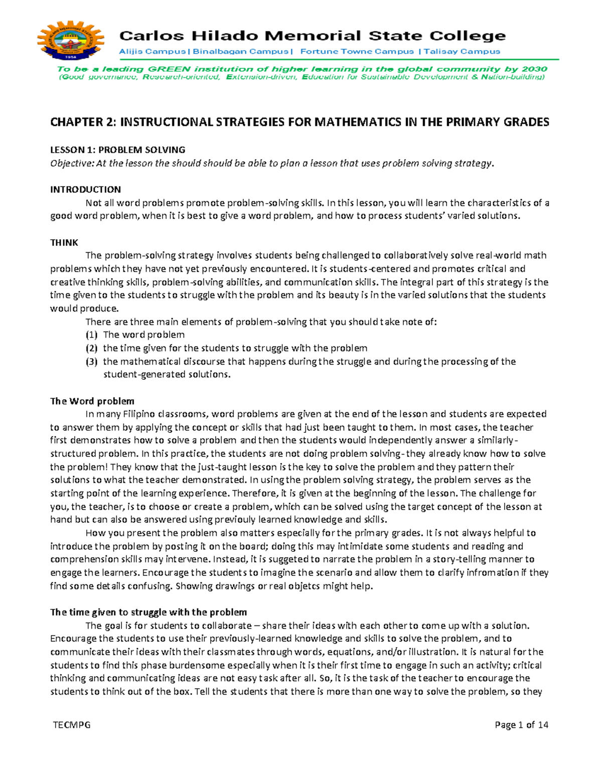 Tecmpg Chapter 2 - Notes in math - CHAPTER 2: INSTRUCTIONAL STRATEGIES ...