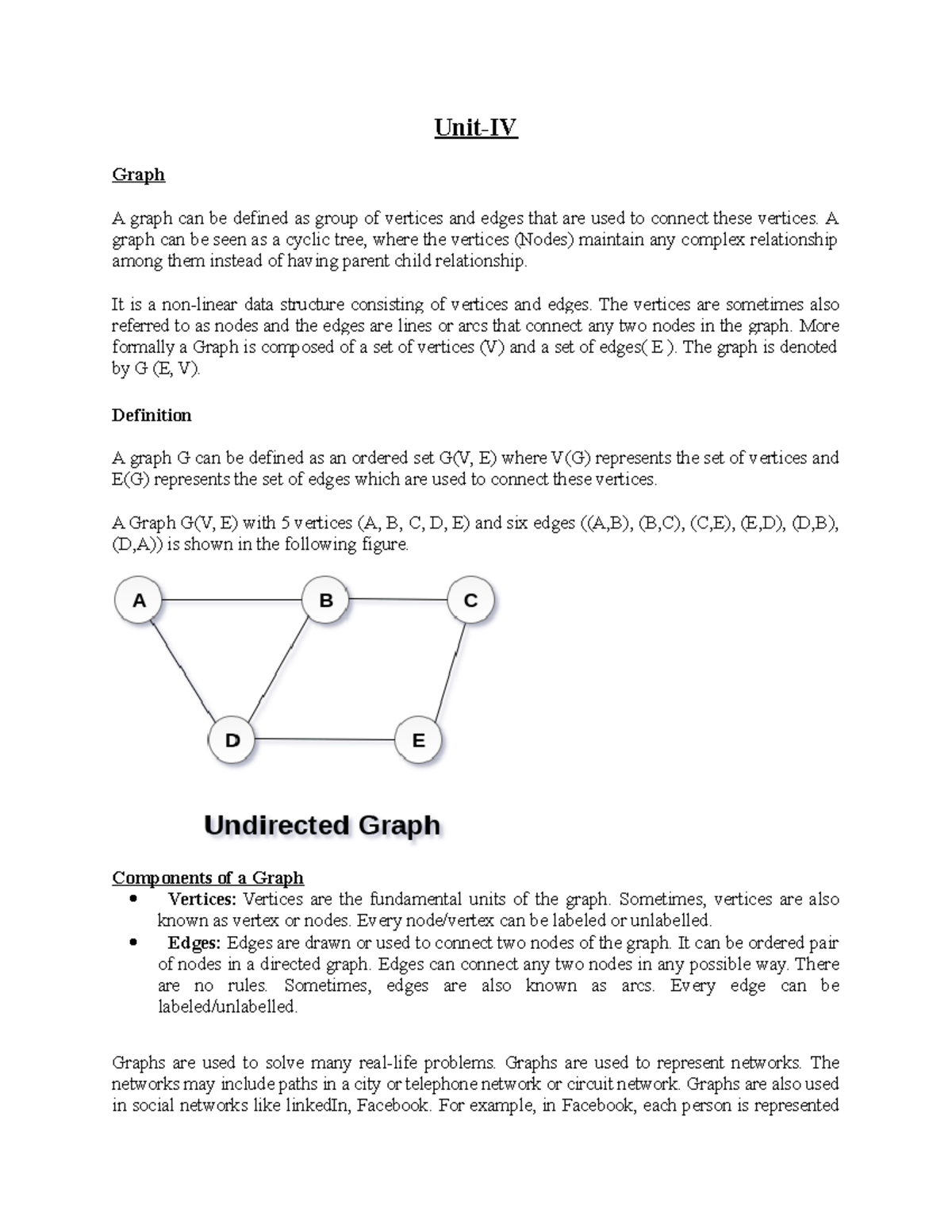 Unit-IV (Graph) - all topic covered - Unit-IV Graph A graph can be ...