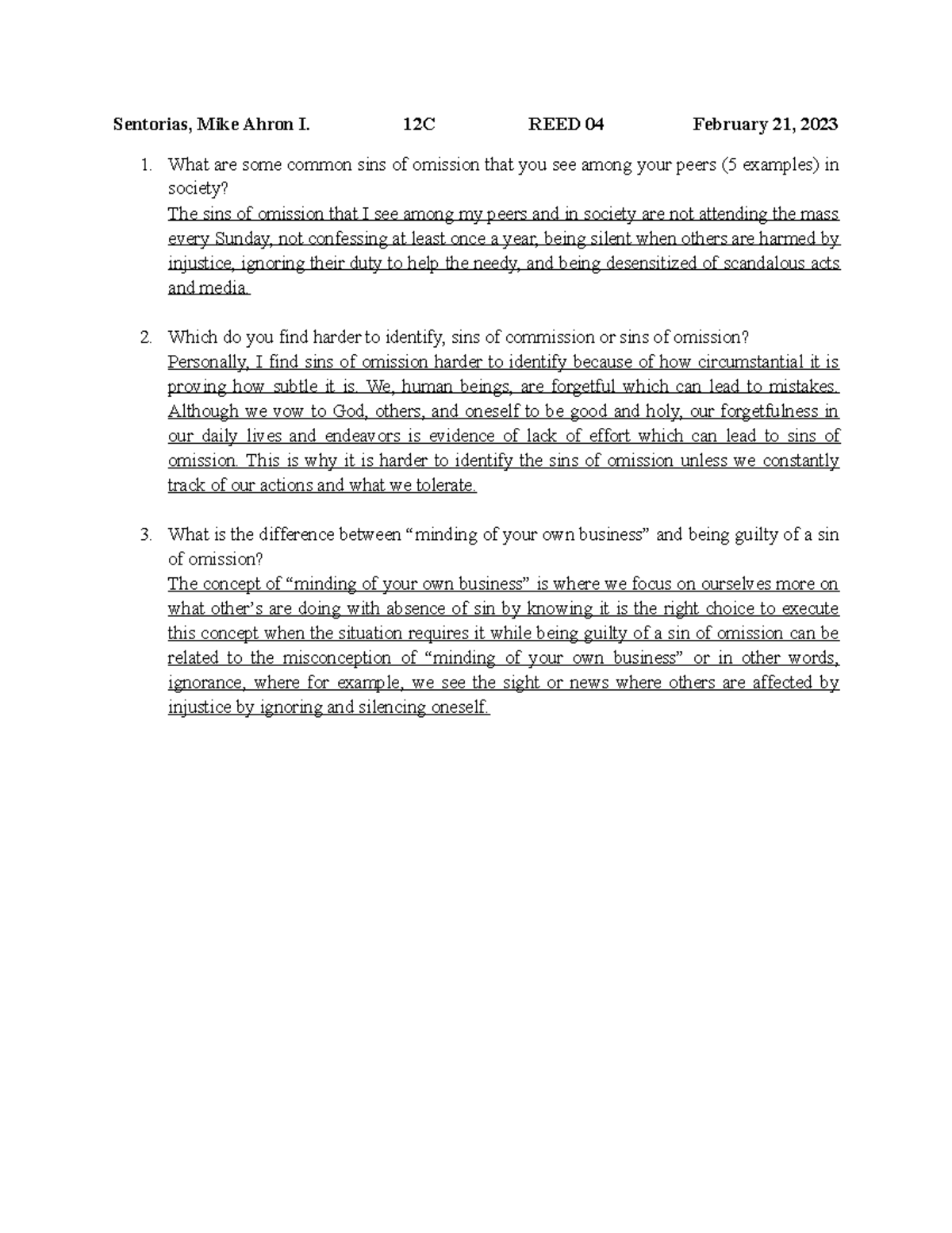Commission vs Omission - Sentorias, Mike Ahron I. 12C REED 04 February ...