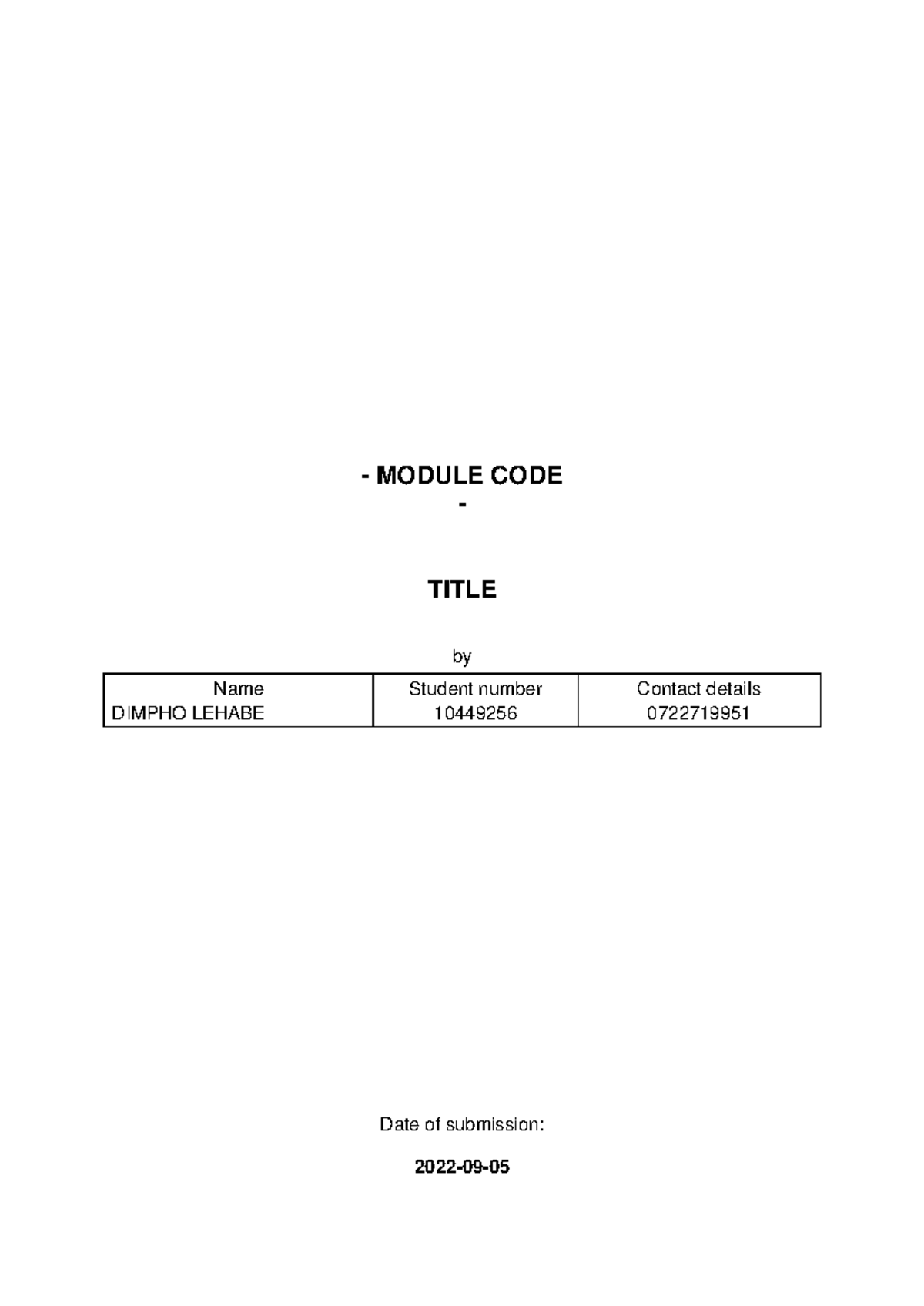 Assignment 1 MNM3701-2 - MODULE CODE - TITLE by Name DIMPHO LEHABE ...