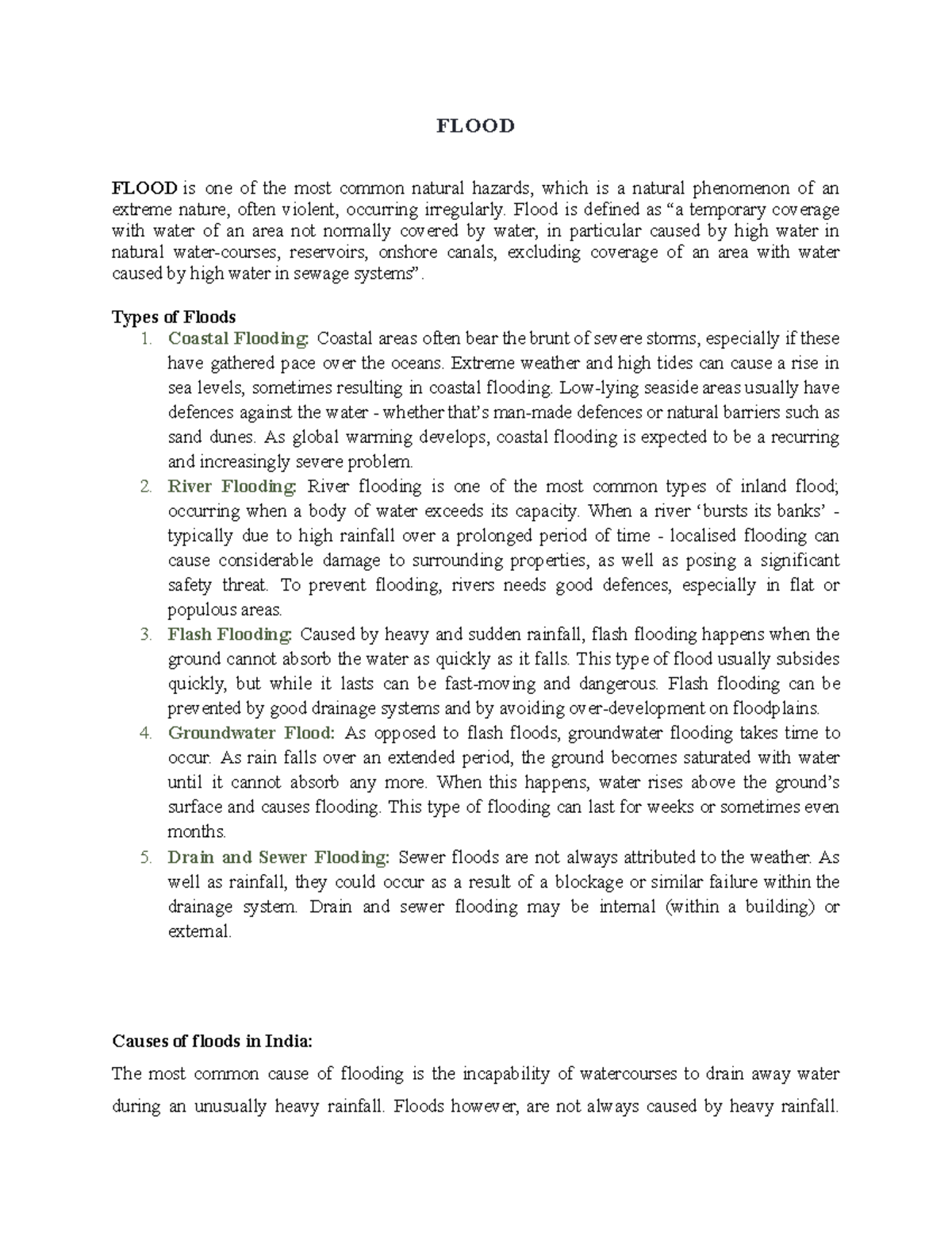 Flood - FLOOD FLOOD is one of the most common natural hazards, which is ...