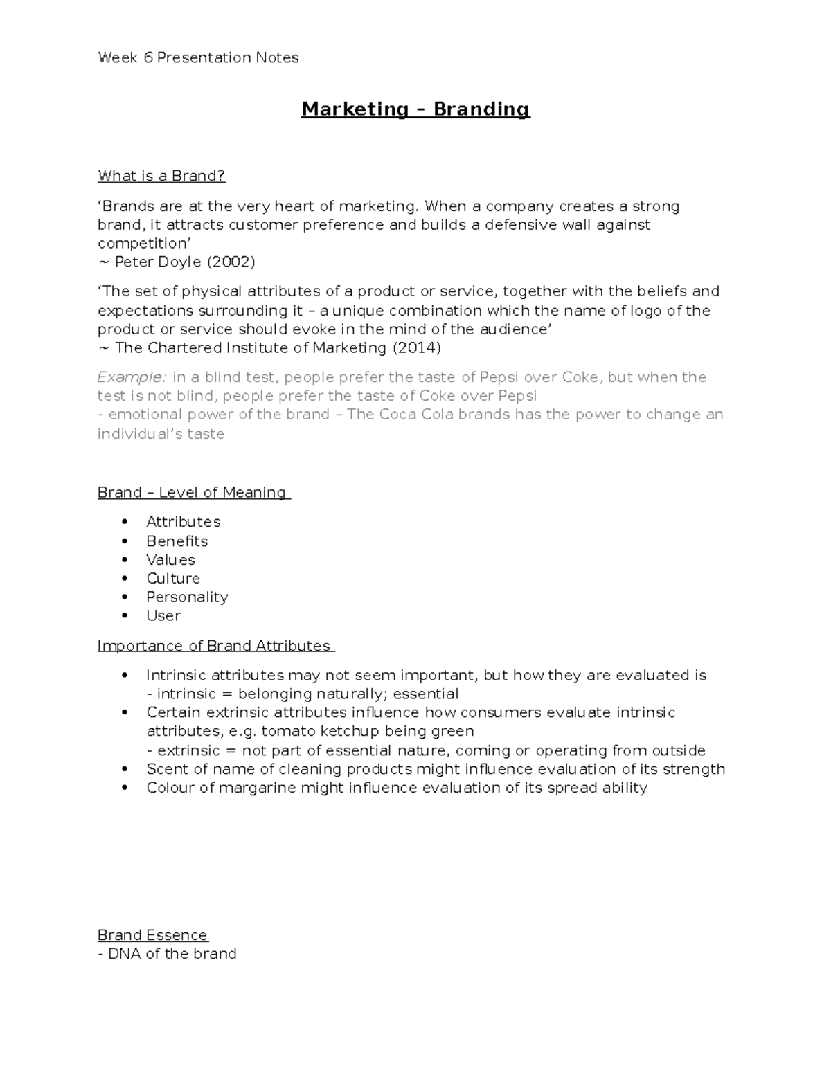Product Branding - Week 6 Presentation Notes Marketing – Branding What ...