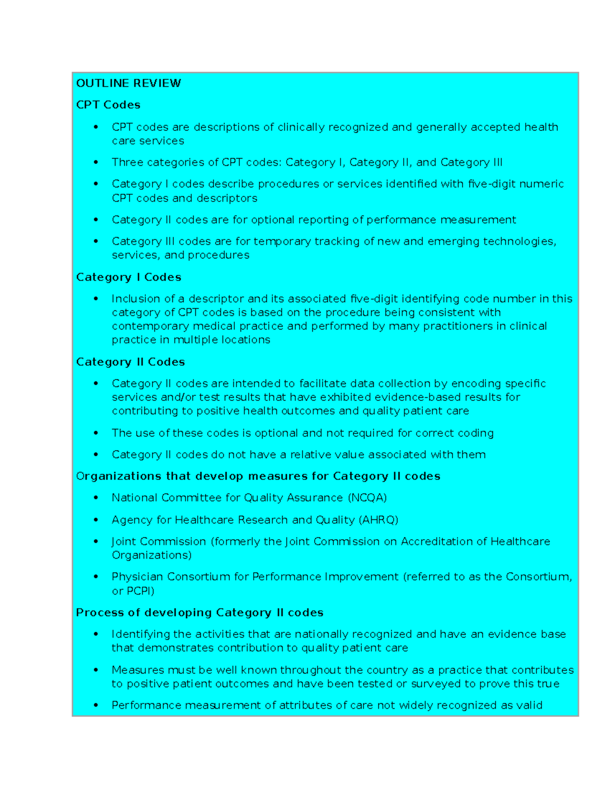 Outline Review Cpt - Outline Review Cpt Codes Cpt Codes Are 