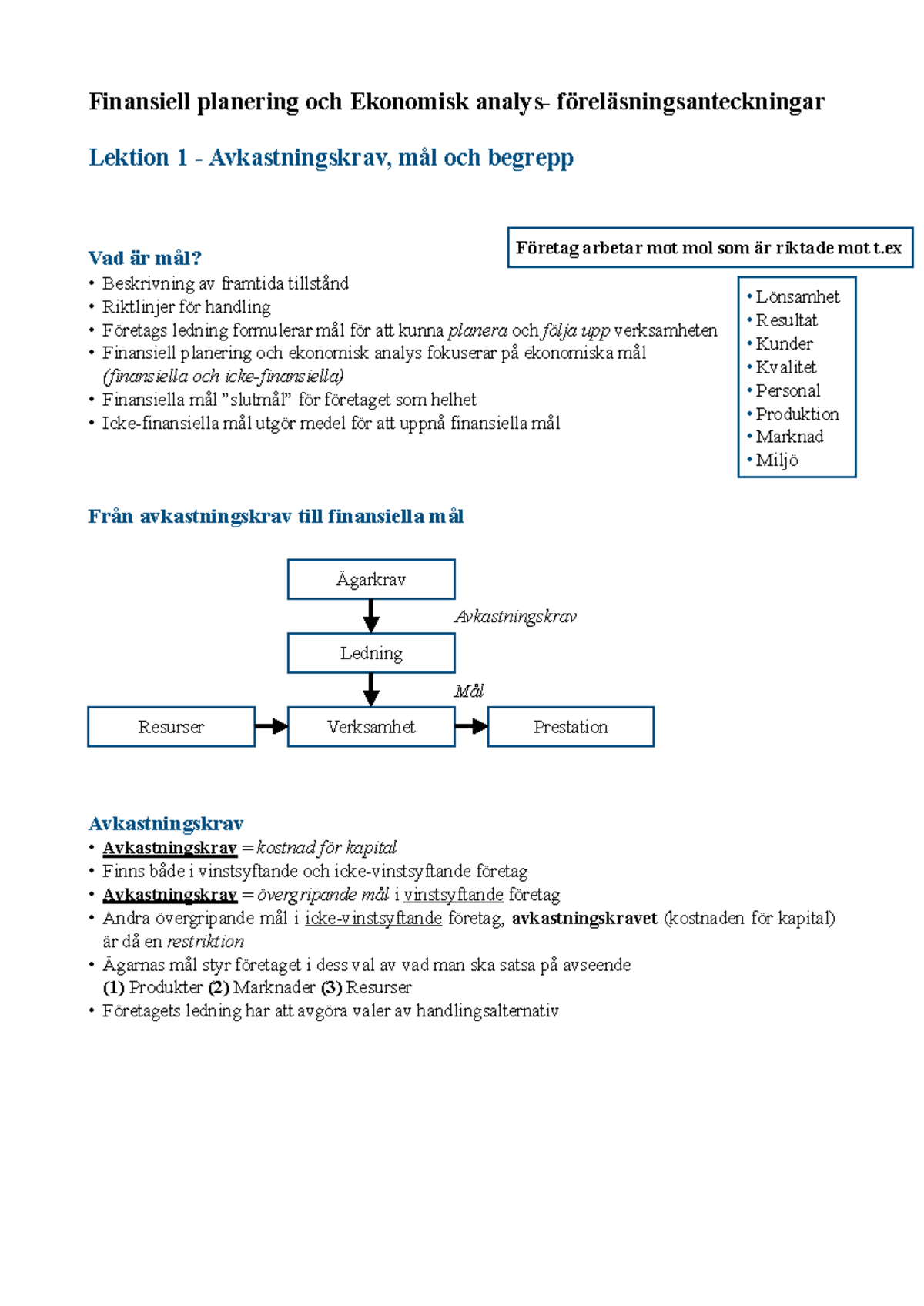 Finansiell Planering - Föreläsningsanteckningar - Finansiell Planering ...