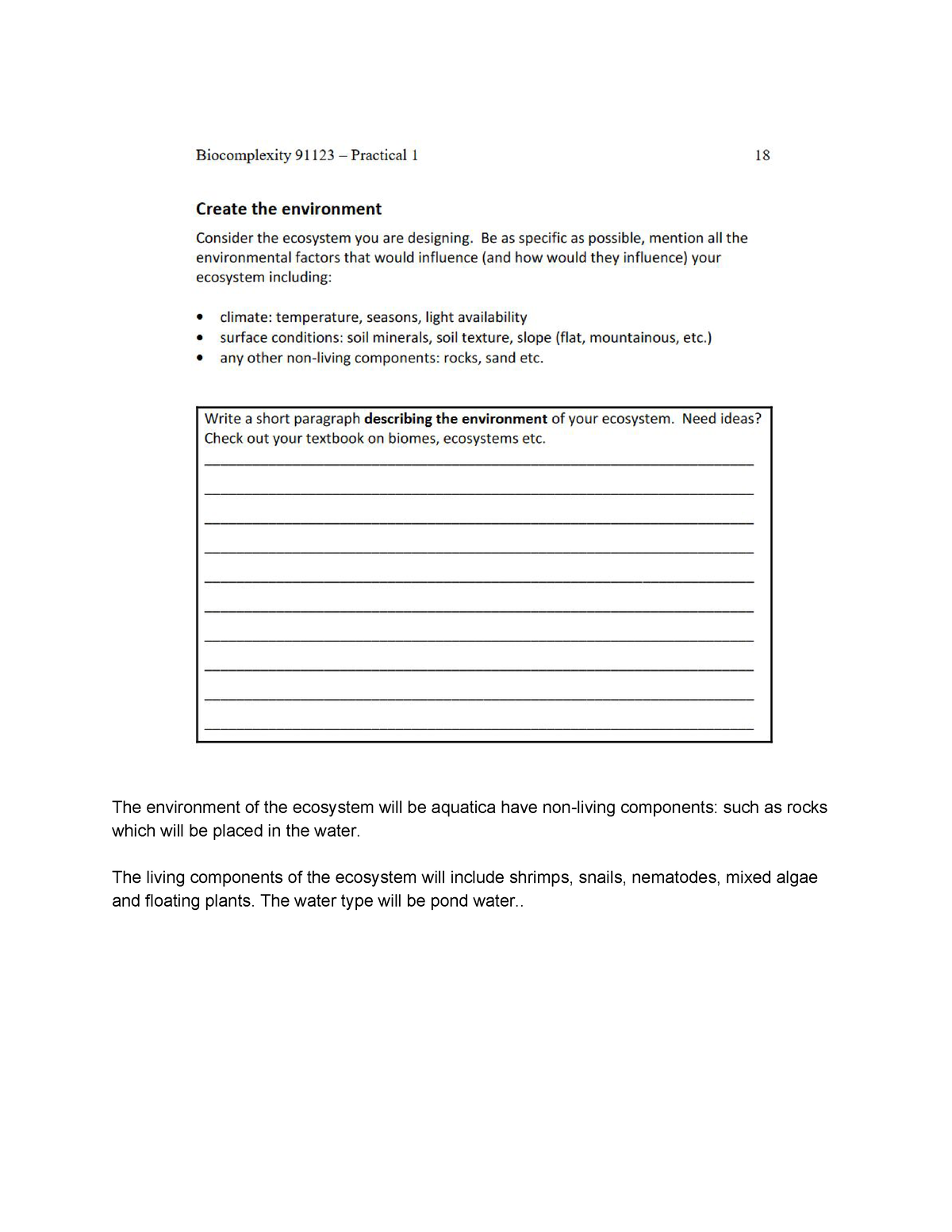 Ecosystem Lab Manual - Practical worksheet - The environment of the ...